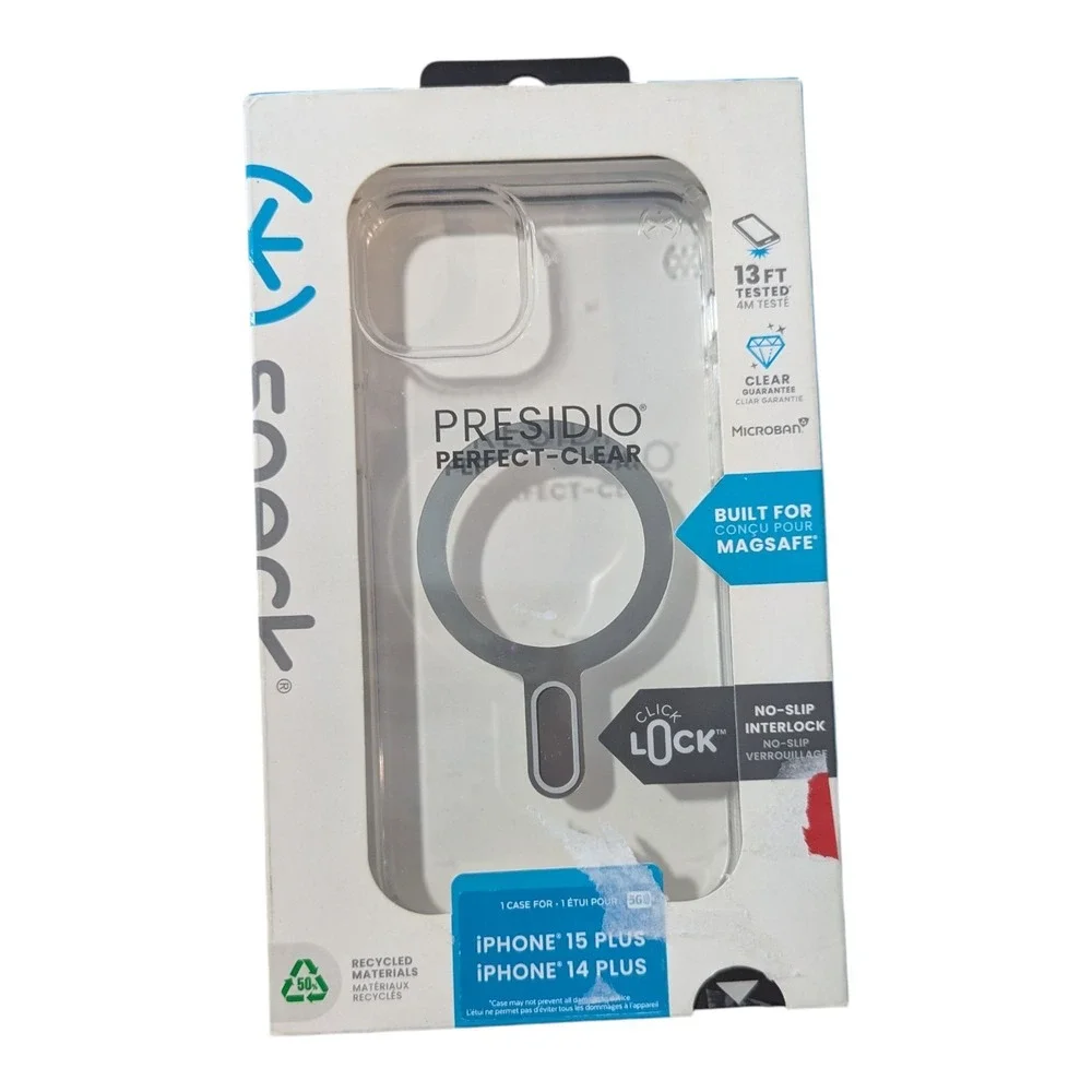 P3-U Speck Presidio Perfect-Clear ClickLock MagSafe Case Apple iPhone 14/15 Plus